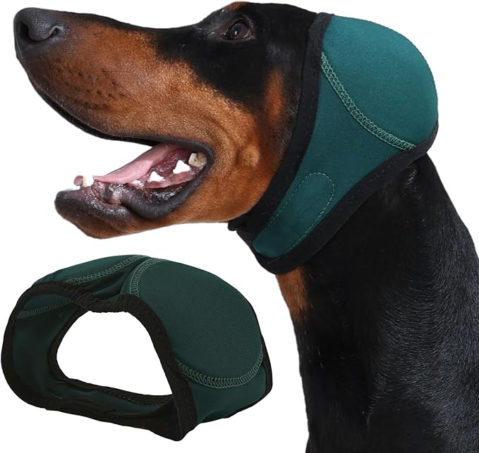 Dog Ear Muffs & Swim Cap and No Shake Ear Wrap for Bathing, Hematoma, Drying & Noise Anxiety Relief - Elastic Waterproof Ear Protection with Calming Hoodie for Grooming