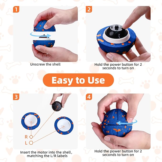 Moving Dog Toy - Medium Bouncy Fetch Balls for Dogs 20-80 lbs, Automatic Moving, Rotating & Bouncing, E-TPU Material - Floating Water Pet Toys - Size Large - 3.54-inch Diameter