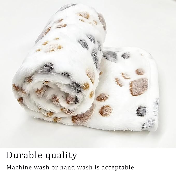 1 Pack 3 Blankets Super Soft Fluffy Premium Fleece Pet Blanket Flannel Paw Printed Throw for Dog Puppy Cat (Small 23x16'', Beige, Grey, Navy)