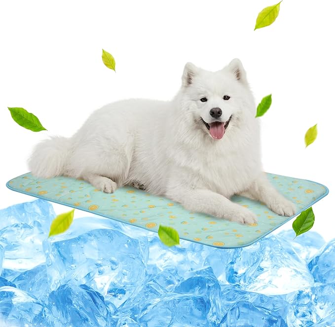 NWK Pet Cooling Mat for Large Dogs -Q-Max>0.345 Ice Silk Cooling Mat for Dogs & Cats Portable & Washable Pet Cooling Blanket, Car Seats, Beds for Summer (Green Fruit, 39'' X 27'' X 0.3'')