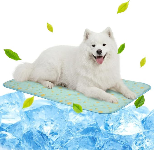 NWK Pet Cooling Mat for Large Dogs -Q-Max>0.345 Ice Silk Cooling Mat for Dogs & Cats Portable & Washable Pet Cooling Blanket, Car Seats, Beds for Summer (Green Fruit, 39'' X 27'' X 0.3'')