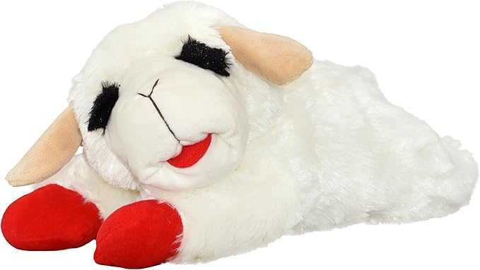 Multipet 16" Lamb Chop Love Heartbeart Comfort & Anxiety Relief Companion Item with Plastic Battery Powered Heartbeat Device That simulates Heartbeat to Soothe and Calm Pets.