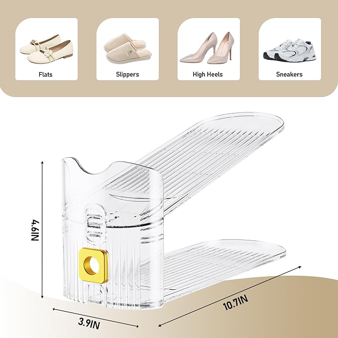 Shoe Slots Organizer for Closet, Shoe Stacker Organizer Double Layer Stack Shoe Rack, Shoe Display Shelf 50% Space Saver Storage Holder for Closet, 8PACK