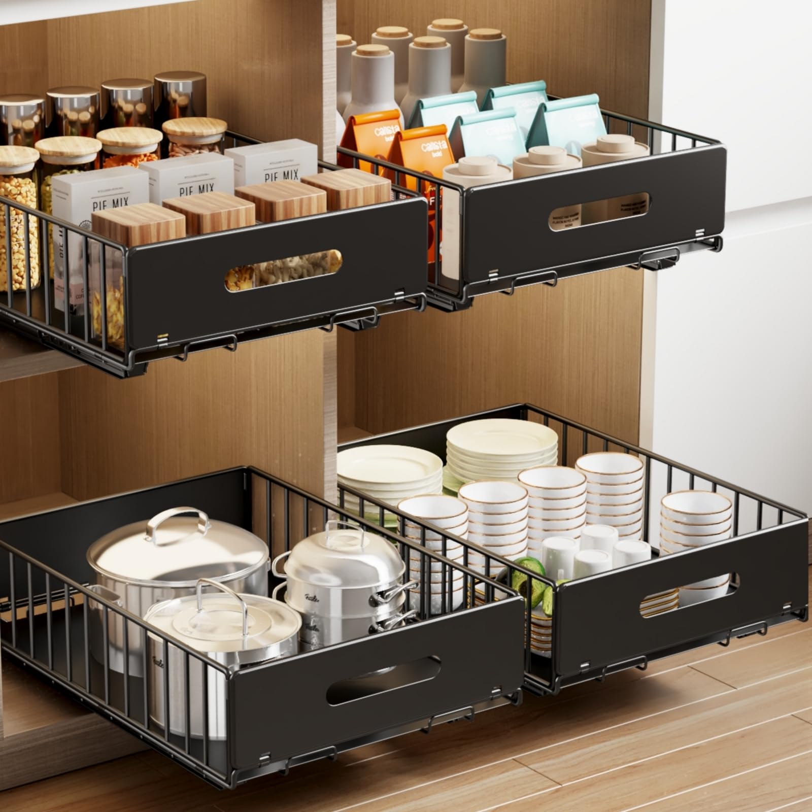 2-pack pull-out cabinet organizer for kitchen pantry and bathroom - image 1