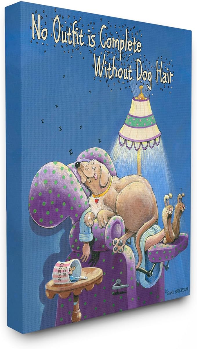 Stupell Industries 'Outfit Dog Hair Funny Cartoon Pet Design', Canvas Art, 36 x 48 Inches, Easy to Hang and Sturdy, Made in USA, by Gary Patterson