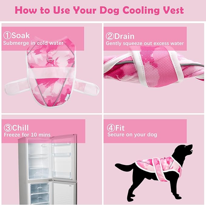 Dog Cooling Vest – Lightweight Pet Cooling Shirt 3D Breathable Mesh, Reflective Strips & UV Protection for Walking, Hiking, Park – Adjustable Fit Dog Cooler Jacket with D-Ring U-DCV01XL