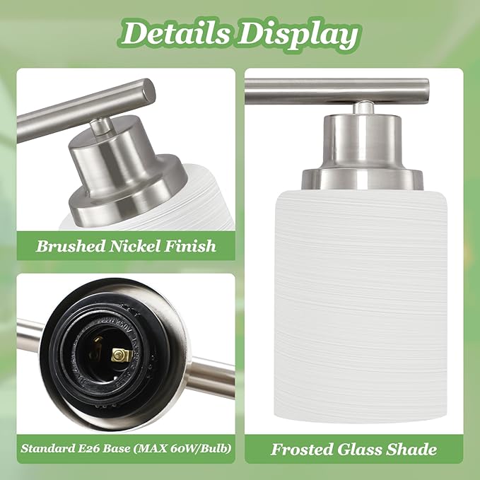 8-Light Vanity Lights, Brushed Nickel Bathroom Light Fixture with Striped Textured Milky White Glass Shade, E26 Modern Vanity Lighting Fixture for Bathroom Wall Sconce Light Over Mirror
