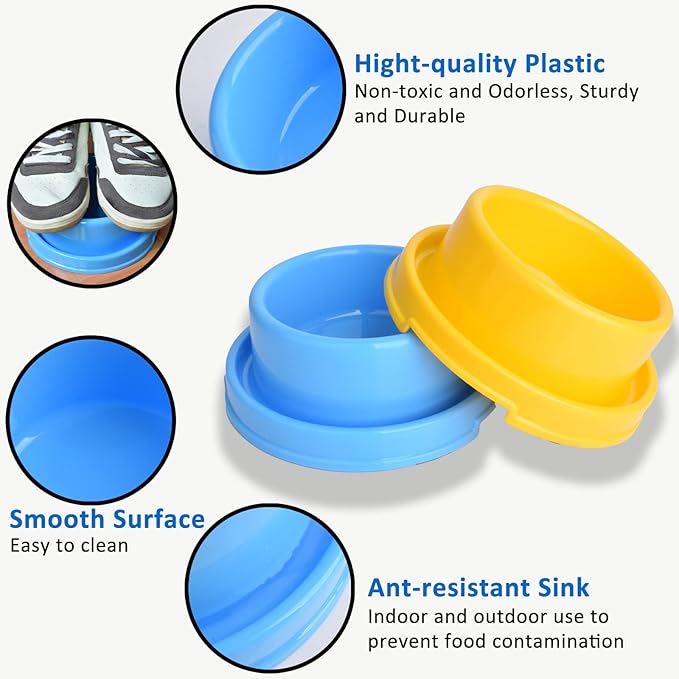 2pcs Dog Bowls Pet Cat Puppy Food Bowls Plastic Round No Spill Water Food Feeder Dish Colorful Feeding Eating Bowls