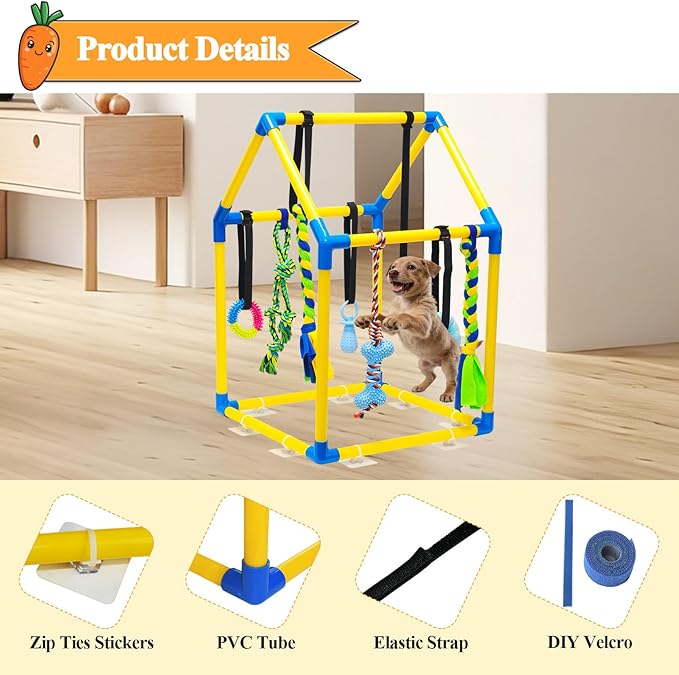 Puppy Play Gym with 8 Hanging Toys, Jungle Gym for Small Dogs & Puppies Indoor Enrichment Playground Interactive Training Activity Center for Teething Chewing,Entertainment Roof Shape