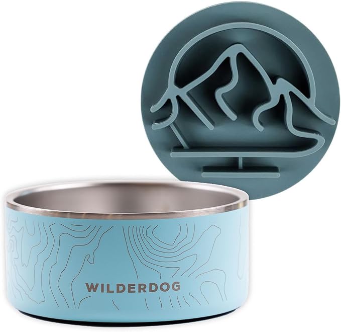 Wilderdog Slow Feeder & Stainless Steel Dog Bowl Set – Seafoam 64 oz BPA-Free Kitchen-Grade Steel with Non-Slip Base – Feeder Promotes Healthy Digestion – Fits 7"+ Bowls – Dishwasher Safe