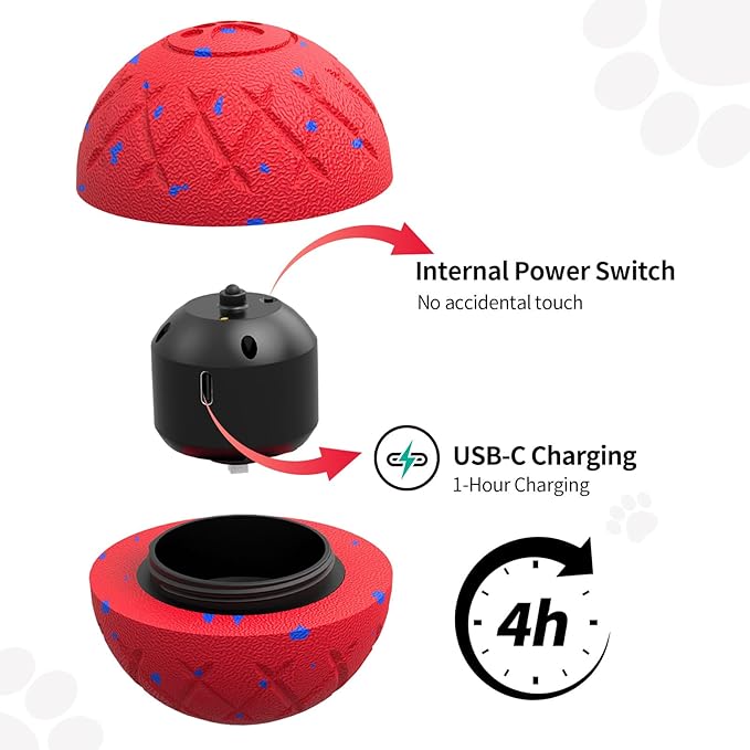 SCHITEC Interactive Dog Toy Ball – Automatic Moving & Bouncing Balls for Large Dogs, Rechargeable Motorized Dog Ball, Stimulating Pet Toy for Active & Bored Medium Large Dogs (Red)