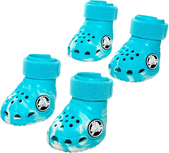 BarkBox Aqua Crocs Dog Shoes – Set of 4 Glow-in-The-Dark Dog Booties with EVA Foam, Adjustable Strap & Non-Slip Sole – Comfortable Paw Protection for Medium Breeds (26-50 lbs)