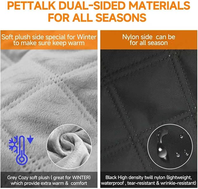 PETTALK Dual-Sided/Reversible Suitable for All Seasons Pet Car Seat Cover, Upgrade Waterproof Dog Seat Hammock/Bench/Cargo Liner, Heavy Duty, Scratch-Proof, Fits Most Vehicle,Eco-Friendly