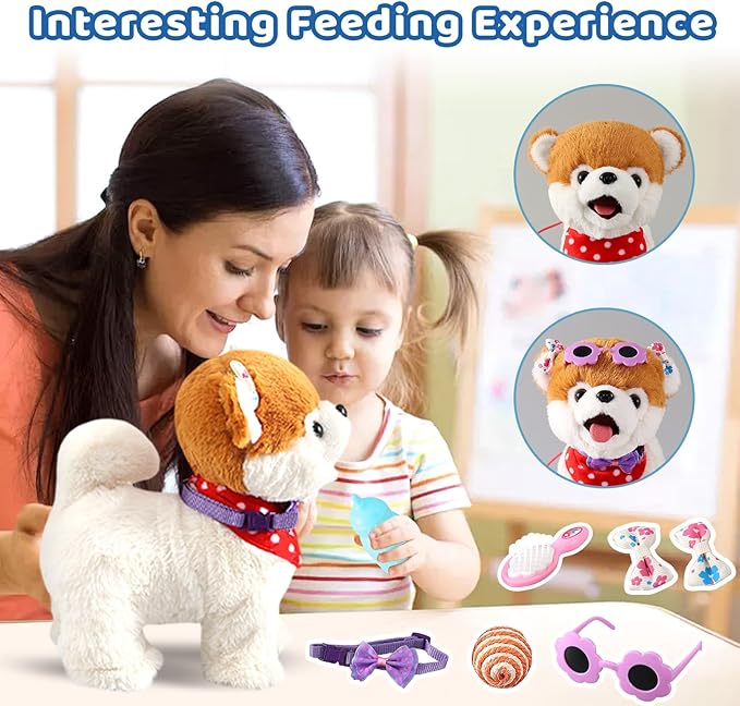 Pomeranian Walking Dog Toy for Girl Licking Barking Dog with Control Leash, Interactive Repeat What You Say, Talking Singing Robot Tail Wag Electric Pretend Dress Up for Kid