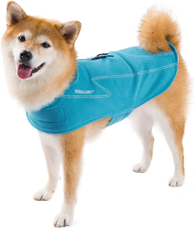 VIVAGLORY Dog Fleece Coat Warm Jacket with Hook and Loop Fastener, Easy to Take on and Off, Winter Vest Sweater for Small Medium Large Dogs Puppy Windproof Clothes for Cold Weather, Turquoise, M