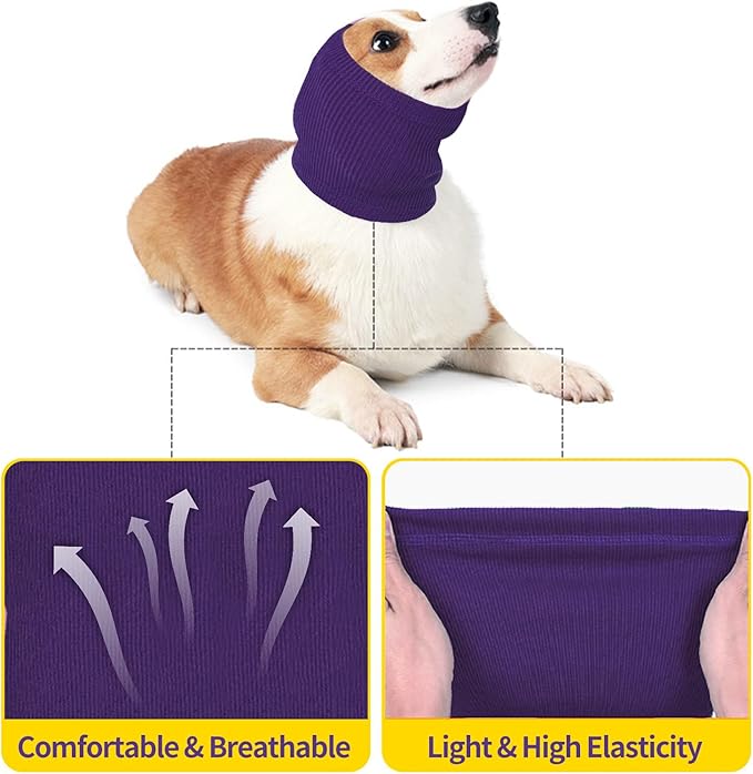 Nanaki Dog Hood Calming Ear Wrap - Quiet Headband Head Cover Snood Fireworks Muffs - Grooming and Force Drying Pet Ear Protector for Anxiety Relief and Noise