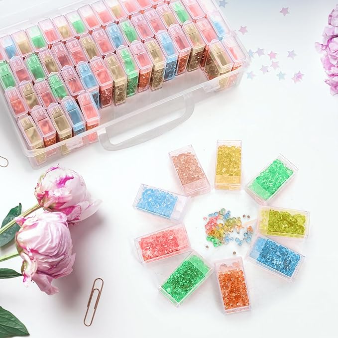 3 Pack Diamond Art Storage Containers, 192 Grids Acrylic Bead Box with Label Stickers, 5D Diamond Dot Art Case, Embroidery DIY Art Craft Storage Jar for Sewing, Nail, Rhinestone, Seed
