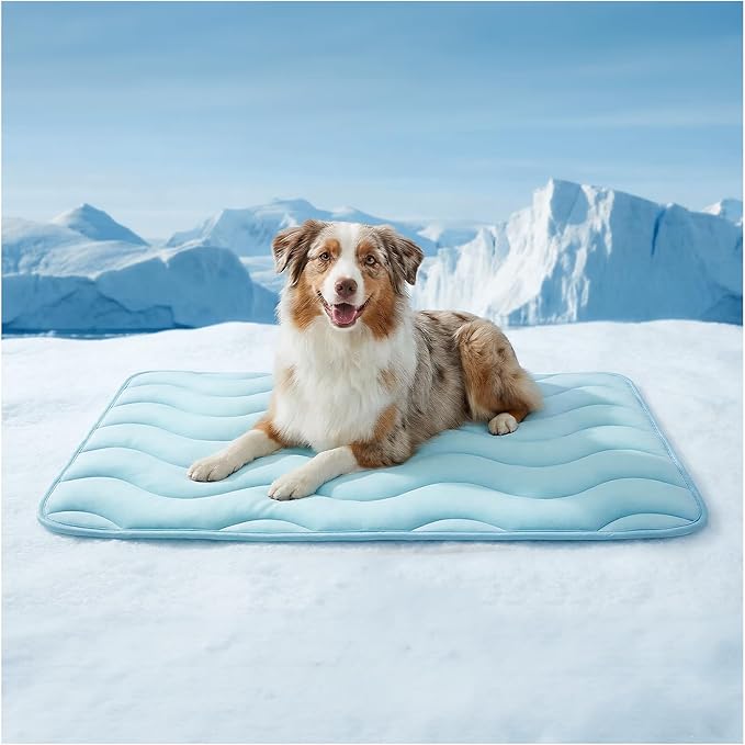 Dog Cooling Mat for Large Dogs, 35"x28" Breathable Self Cooling Crate Mat for Dogs & Cats, QMAX>0.5 Portable Washable Pet Cooling Mat for Dog Bed, Thickened Cool Fiber Indoor/Outdoor Summer,Blue
