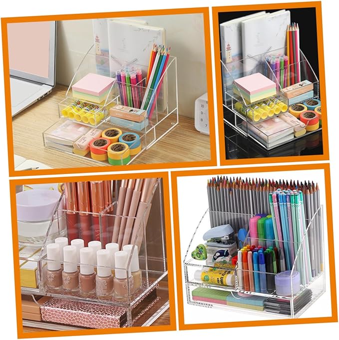 Unomor Multi-purpose Acrylic Desk Organizer Stationery Sundries Organizer Tabletop Storage Box Drawer