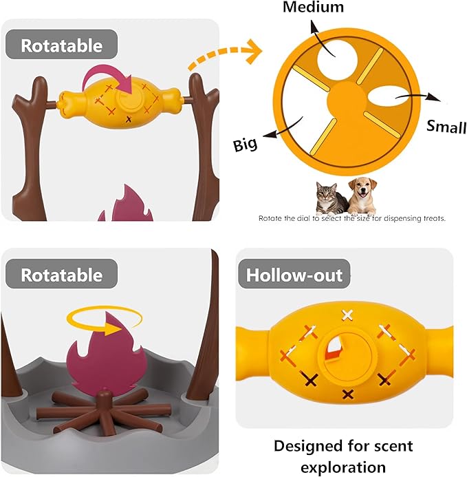 Pet BBQ Slow Feeder Chicken Puzzle Toy Rotatable Treat Dispensing Long-Lasting Interactive Dog Cat Toy Hide and Seek Snuffle Game (Medium, Barbecue)