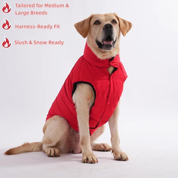 LovinPet Reversible Dog Puffer Coat for Medium & Large Dogs, Down‑Insulated Winter Jacket, Water‑Resistant & Wind‑Resistant, Anti‑Static, Dual-Sided Black & Red for Cold Weather,L