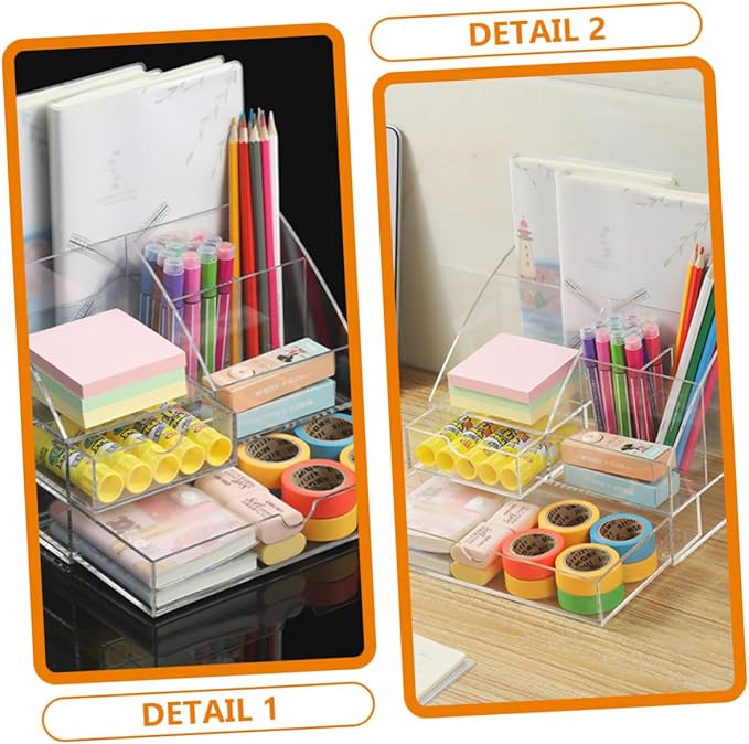 PRETYZOOM Office Desktop Organizer Acrylic Storage Box Multi-layer Drawer Stationery Makeup Organizer