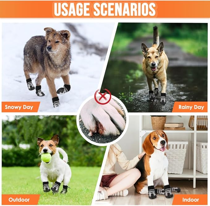 Lukovee Dog Shoes - Waterproof Warm Fleece Lined Dog Booties for Small Medium Large Dogs, Non-Slip Adjustable Dog Boot for Winter Cold Weather (HX,Size 1)