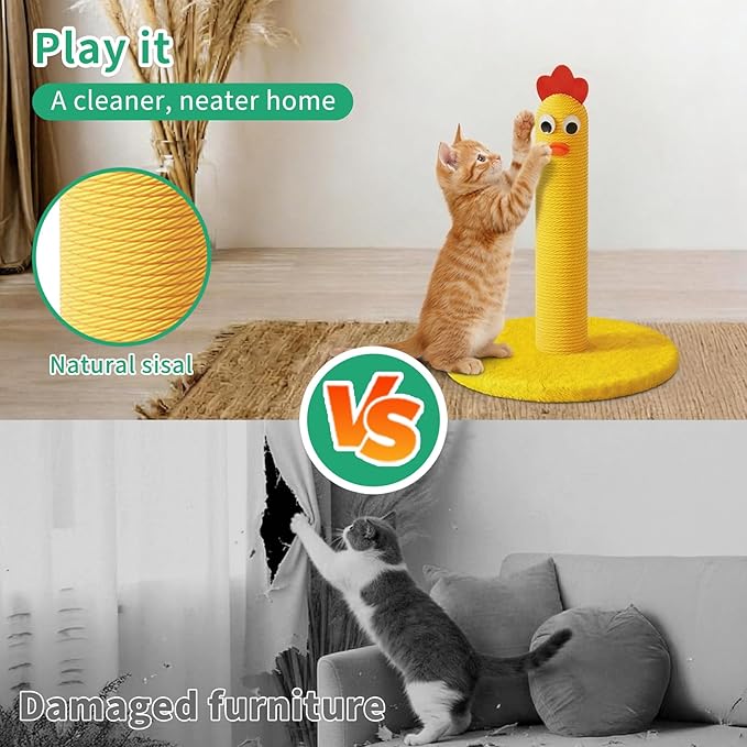 Cat Tree for Indoor Cats, 13" Small Cat Scratching Post, Yellow Chick Cat Tower for Kittens & Small Cats, Stable Compact Cat Tree for Apartments