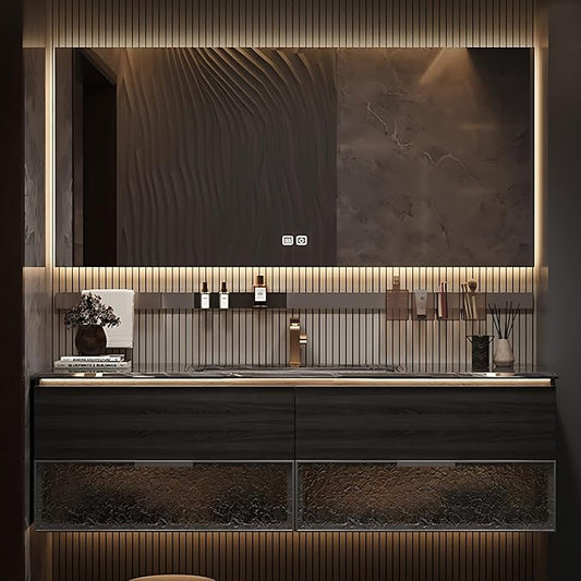 44in Luxury Bathroom Vanities - Bathroom Vanity with Sink, Wall-Mounted Storage with 2 Large Side Cabinets Intelligent Defogging & Led Lights | Multi-Layer Solid Wood