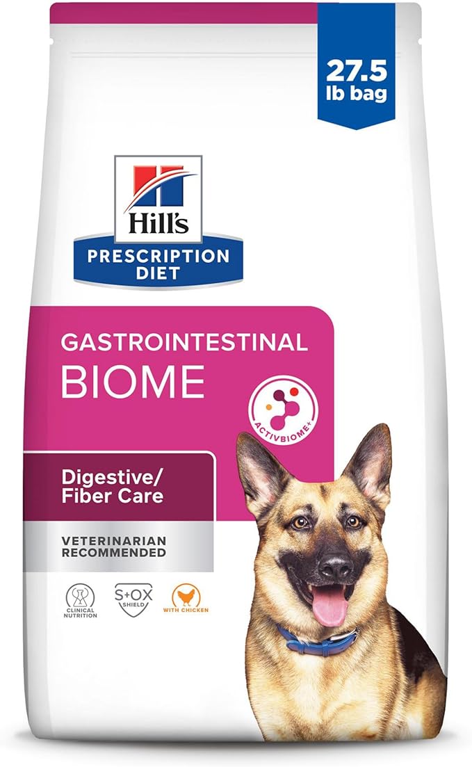 Hill's Prescription Diet Gastrointestinal Biome Digestive/Fiber Care Dry Dog Food, Chicken, 27.5 lb. Bag