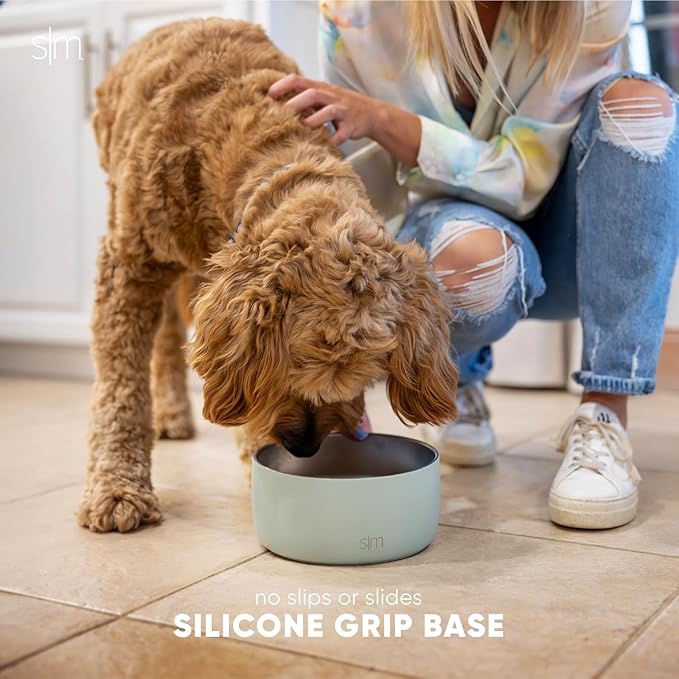 Simple Modern Stainless Steel Pet Water Bowl for Dogs & Cats | Insulated Stainless Steel Food Bowls for Dog Cat | No Tip No Slip BPA Free | Bentley Collection | Large (8 Cups) | Sea Glass Sage