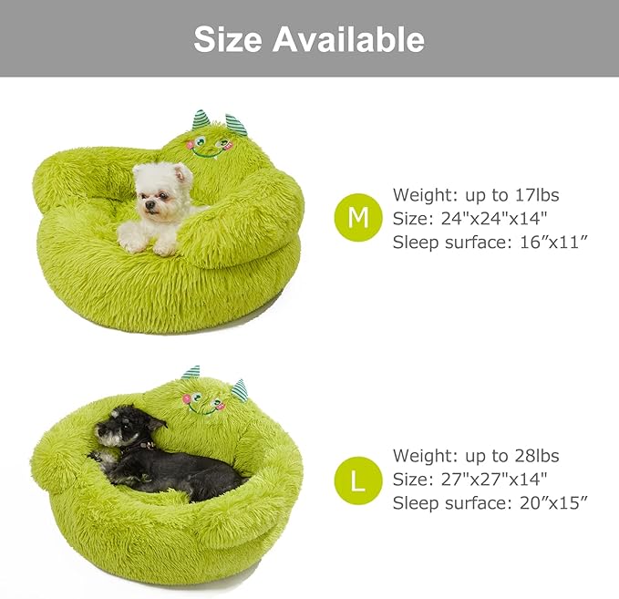 Jiupety Cute Calming Dog and Cat Bed, Anti-Anxiety Donut for Small Pets, Cozy Soft Pet Round Cuddler Bed with Non-Slip Bottom, L(27"×27"×14"), Green