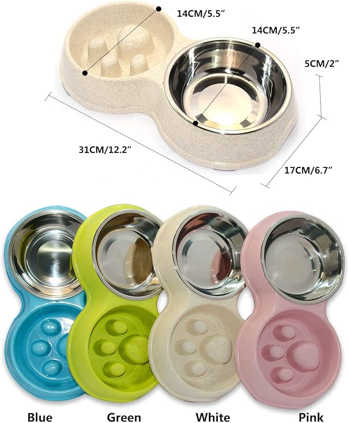 Dog Slow Eating & Drinking Bowl,Stainless Steel Interactive Slow Feed Dog Bowl for French Bulldog,Slow Down Eating Eco-Friendly pet Bowl for Frenchie(White)