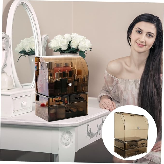 Acrylic Cosmetic Storage Organizer Box Cover Transparent Makeup Holder for Lipsticks Brushes and Sundries Stylish Desktop Organizer for Vanity and Bathroom Use
