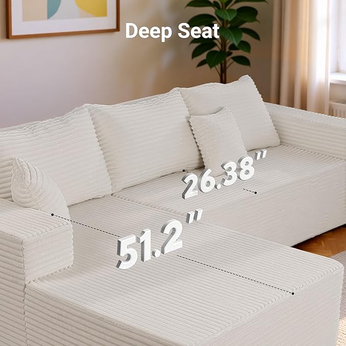 Claiks Boneless Couch, Cloud Couch Sectional, L-Shape Corduroy Modular Sectional Sofa Deep Seat, Upholstered Couches for Living Room, No Assembly Required, Beige, Left Facing Chaise