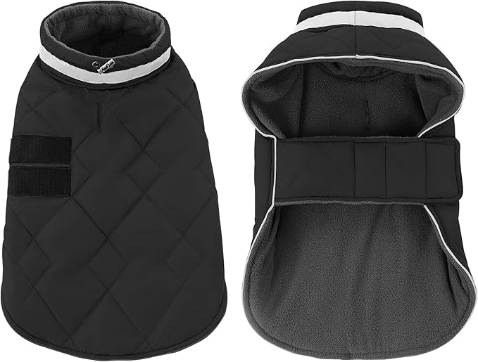 Dog Winter Coat Warm Padded Puppy Jacket Windproof Water Resistant Clothes for Small Medium Large Pets Christmas Sweater Outfit Vest(Black, 2XL)