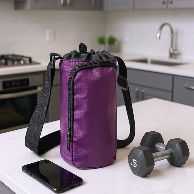 Trail maker Water Bottle Carrier Bag with Strap, Phone Pocket for Walking, Runs, Bike, Stainless Steel, Glass, Plastic