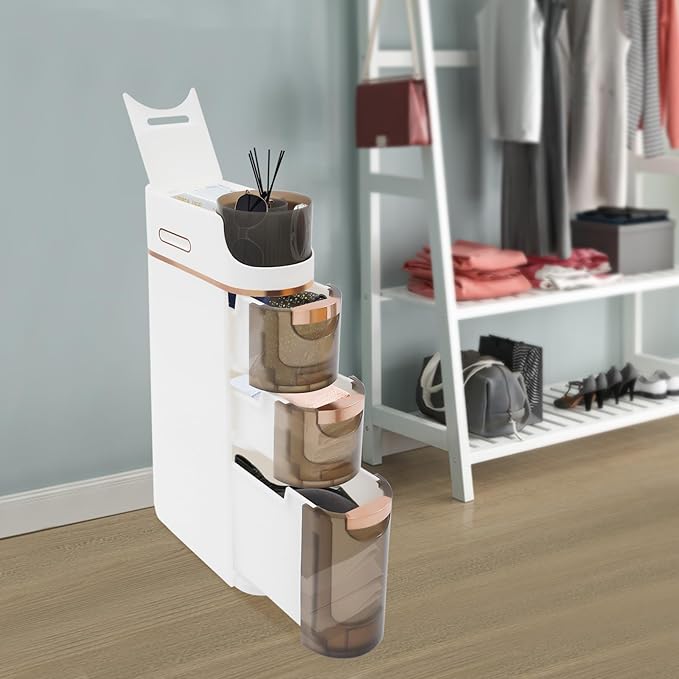 Xuthusman 3 Tier Slim Bathroom Storage Cabinet, Skinny Bathroom Storage Cabinet with Drawers Rollers Movable Narrow Floor Cabinet No-Assembly Narrow Cabinet for Small Spaces Kitchen