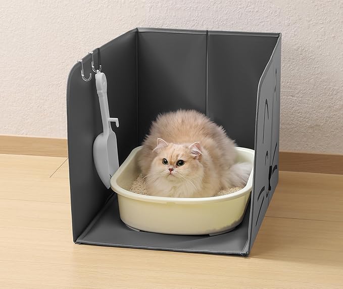 Beveetio Anti-Leakage Cat Litter Box Enclosure Splash Guard, High Side Cat Box Enclosure, Large Pee Shield for Litter Pan with Removable Mat & 2 Scoop Hooks, Easy to Clean, 24"L X 16.14" W X 16.14"H