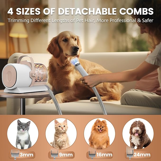 Dog Grooming Vacuum, Pet Grooming Kit with Dog Clippers, 2.5L Dust Cup 11000Pa Dogs Vacuum for Shedding Grooming, 5 Grooming Tools Home Cleaning in 1, Low Noise Pet Grooming Vacuum for Dogs