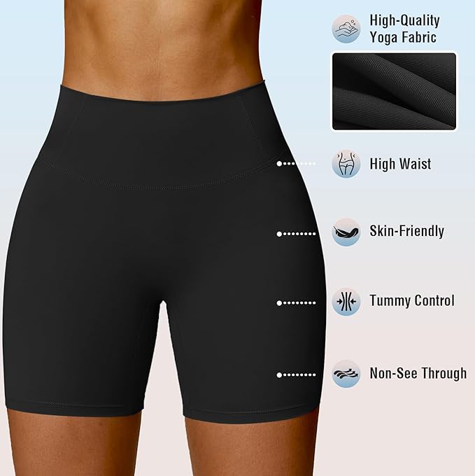 MOREFEEL 3 Pack Workout Gym Shorts Women-5" Seamless Butt Lifting Tummy Control Plus Size Seamless Booty Biker Shorts