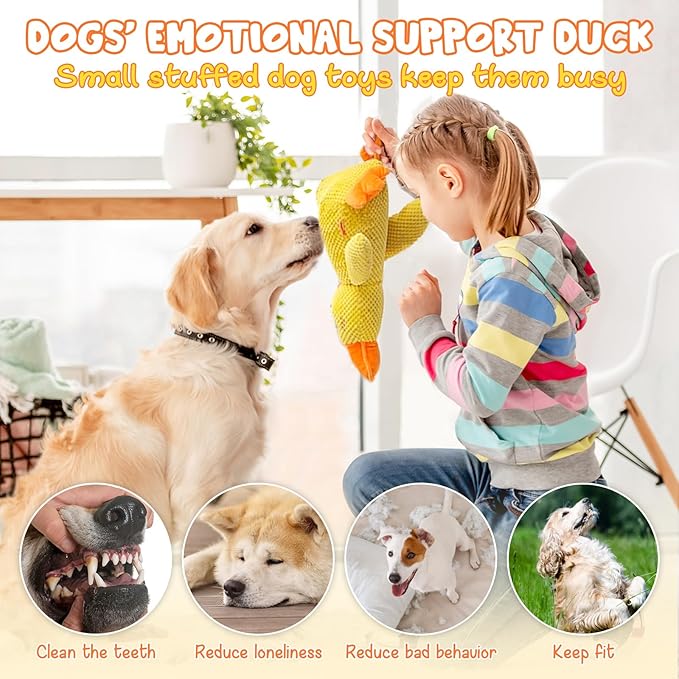 Quack-Quack Premium Emotional Support Duck Toy, Durable Calming Duck Dog Chew Toys for Indoor Puppy (Yellow Pink)