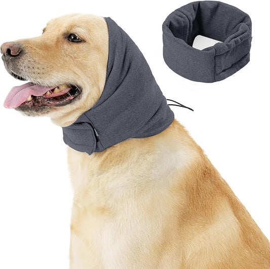 Dog Thunder Ear Muffs, Calming Hoodie, No Shake Ear Wraps for Hematoma Healing, Noise Protection Ear Wrap Head Cover to Relieve Anxiety, Dog Ear Cover for Grooming (Grey, S)