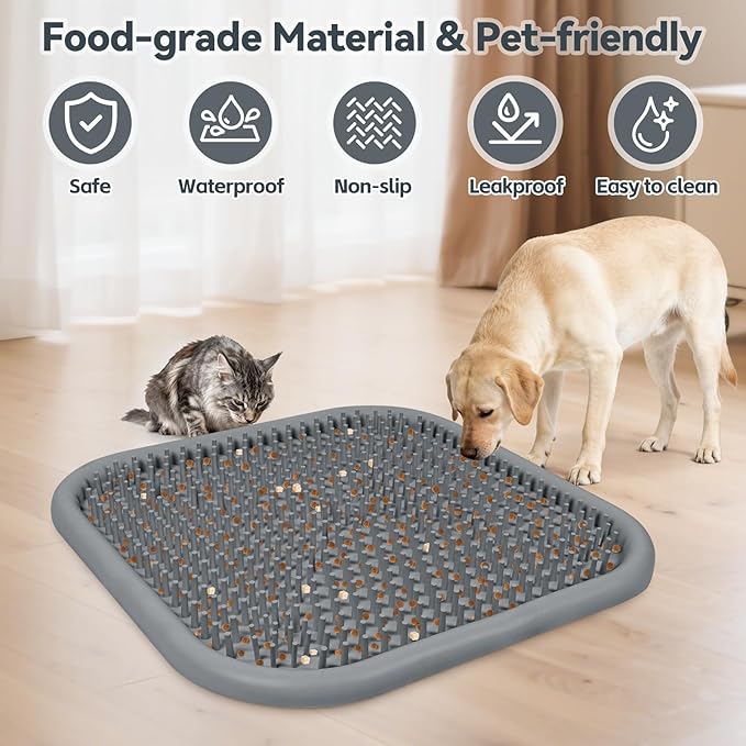 Snuffle Mat for Dogs, 23.6" x 23.6" Silicone Dog Feeding Mat Sniffing Interactive Feeding Game Encourages Natural Foraging Slow Feeder for Small/Medium/Large Dogs, Indoor & Outdoor (Grey)