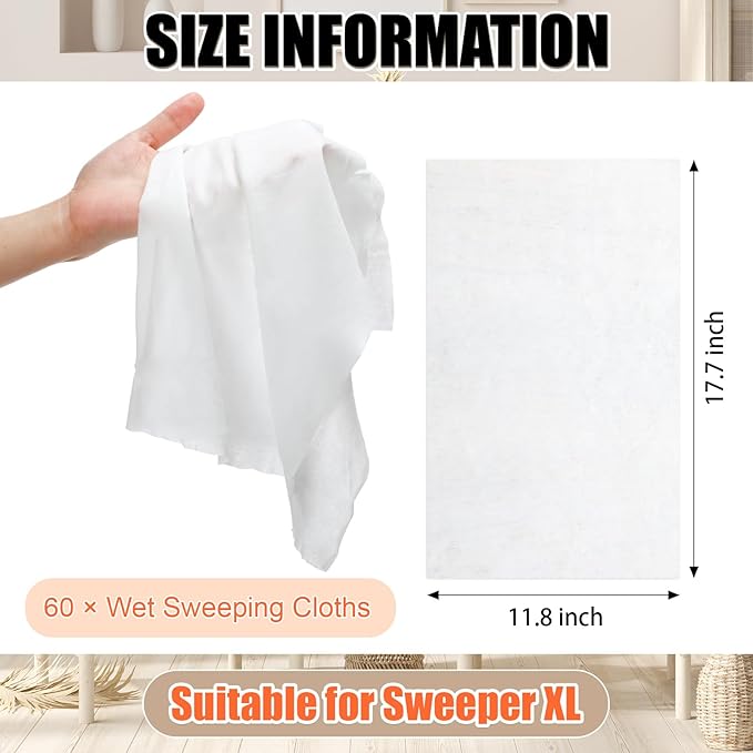 60 Counts Sweeper Wet Mopping Cloths Compatible with Swiffer 17.7'' x 11.8'' Large Wet Mop Pads Refills XL Disposable Floor Wipes Duster for Sweeping Scrubbing Cleaning Wood Hardwood Tile
