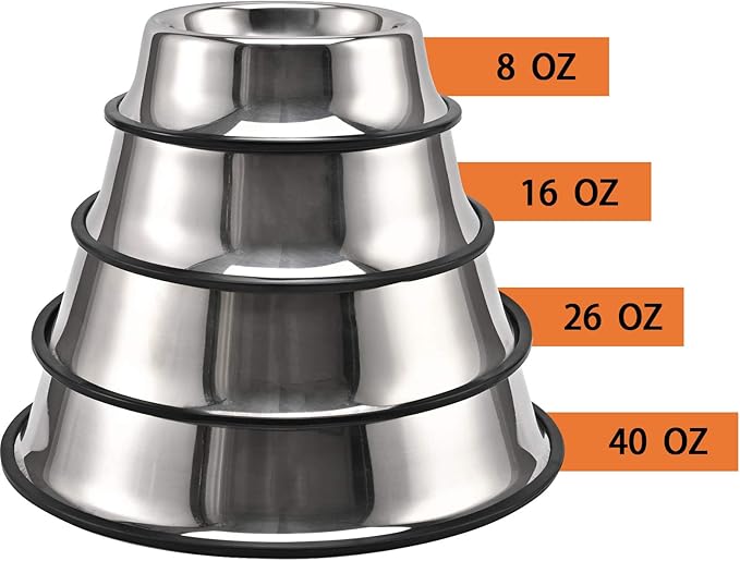 2Packs Stainless Steel Dog Bowl with Anti-Skid Rubber Base for Small/Medium/Large Pet, Perfect Dish, Pets Feeder and Water Choice Puppy Cat Kitten (8oz)