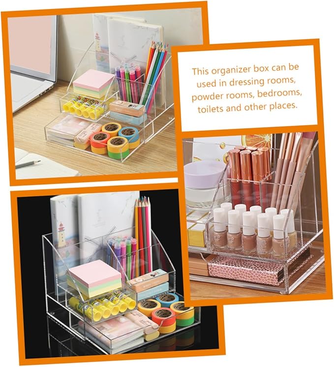 Desktop Organizer Storage Box for Makeup Stationery and Accessories Multi Acrylic Compartment Container for Use