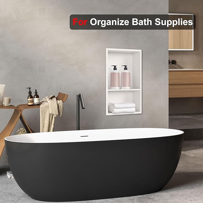 Shower Niche, Stainless Steel Elegant Bathroom Niche, No Tile Needed Recessed Shower Shelf Organizer for Storage