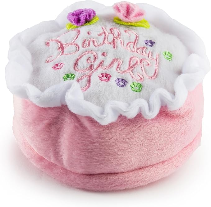 Haute Diggity Dog Birthday Girl Cake, Plush Designer Dog Toys with Interactive Squeaker, Stimulating Pet Enrichment, Machine-Washable & Safe Materials for All Breeds, Size Large