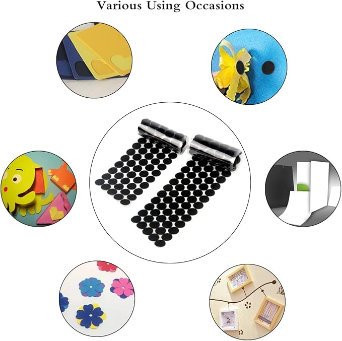 Self Adhesive Dots, Strong Adhesive 400pcs(200 Pairs) 0.59 inch Diameter Sticky Back Hook Nylon,Loop Strips with Waterproof Sticky Glue Tapes for Classroom, Office, Home(Black)